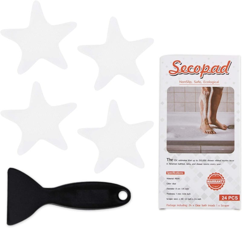Secopad Anti Slip Shower Stickers 24 PCS Safety Bathtub Strips Adhesive Decals with Premium Scraper(Clear Star) - Image 1