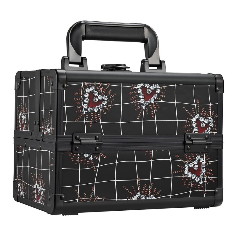 حقيبة مكياج جوليغرايس المحمولة مع 2 درج لتنظيم مستلزمات التجميل مع مرآة لمتخصصي التجميل وتقنية الأظافر للسفر