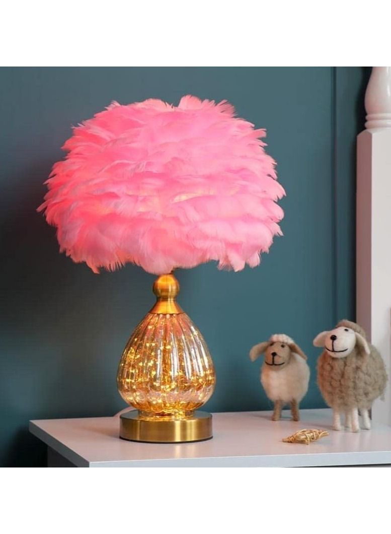 LINGWEI Natural Feather Table Lamp Bedside Desk White Lampshade For Bedroom Foyer Living Reading Room Decorations with LED Light - Image 4