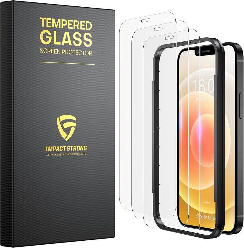 ImpactStrong 3-Pack Shatterproof Tempered Glass Screen Protector for iPhone 12 Mini [Easy Installation Frame] [Bubble Free] [9H Hardness] [Full Coverage] Case Friendly, 5.4 Inch - Image 1