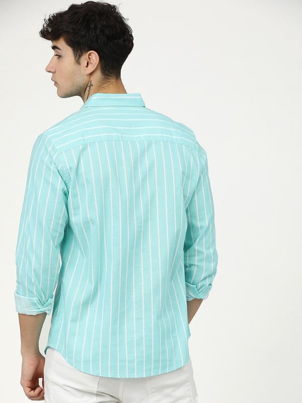 U Turn U-TURN Casual Shirt for Men | Latest Stylish Printed Striped Shirt (Lgreen, Medium) - Image 3