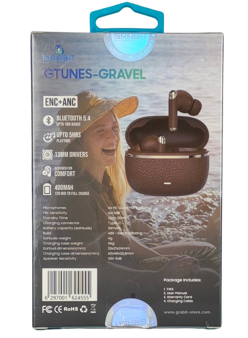 سماعات أذن GTUNES-GRAVELS True اللاسلكية - ANC، صوت عالي الدقة 13 مم، تشغيل 20 ساعة، شحن سريع