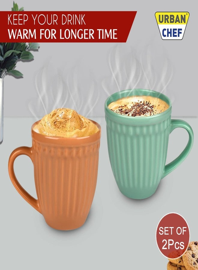 URBAN CHEF طقم أكواب أوربان شيف (قطعتان)، كوب، كوب شاي، طقم أكواب شاي، كوب سيراميك، آمن للاستخدام في الميكروويف، كوب شاي وحليب بمقبض، هدية للبنات، هدية عيد ميلاد للبنات، مصنوع يدويًا، لون خردلي وأخضر بحري لامع (طقم من قطعتين، 350 مل لكل كوب) - Image 5