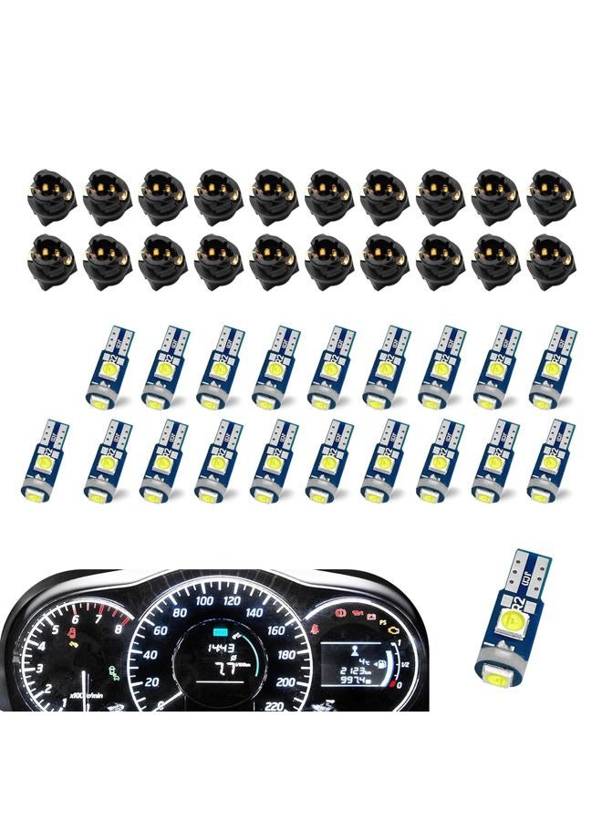 winterrock 20PCS 74 Led Bulb Dash Lights Super Bright, T5 37 74 Wedge LED Bulb with PC74 PC37 Twist Lock Socket, Auto Instrument Cluster Bulbs, Replacement Instrument Panel Gauge Light Kits (White) - Image 1