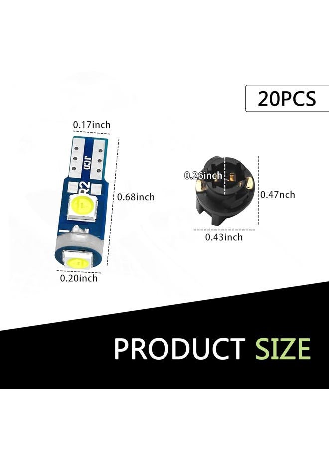 winterrock 20PCS 74 Led Bulb Dash Lights Super Bright, T5 37 74 Wedge LED Bulb with PC74 PC37 Twist Lock Socket, Auto Instrument Cluster Bulbs, Replacement Instrument Panel Gauge Light Kits (White) - Image 2