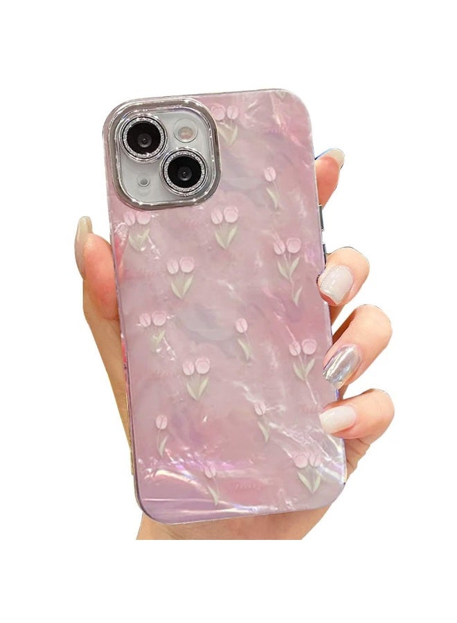 mobistyle Designed for iPhone 13 | Camera Lens Protection |Tulip Flower Pattern Print Design TPU+PC for Women Teen Girls Phone Back Cover Case (Tulip Pink) - Image 1