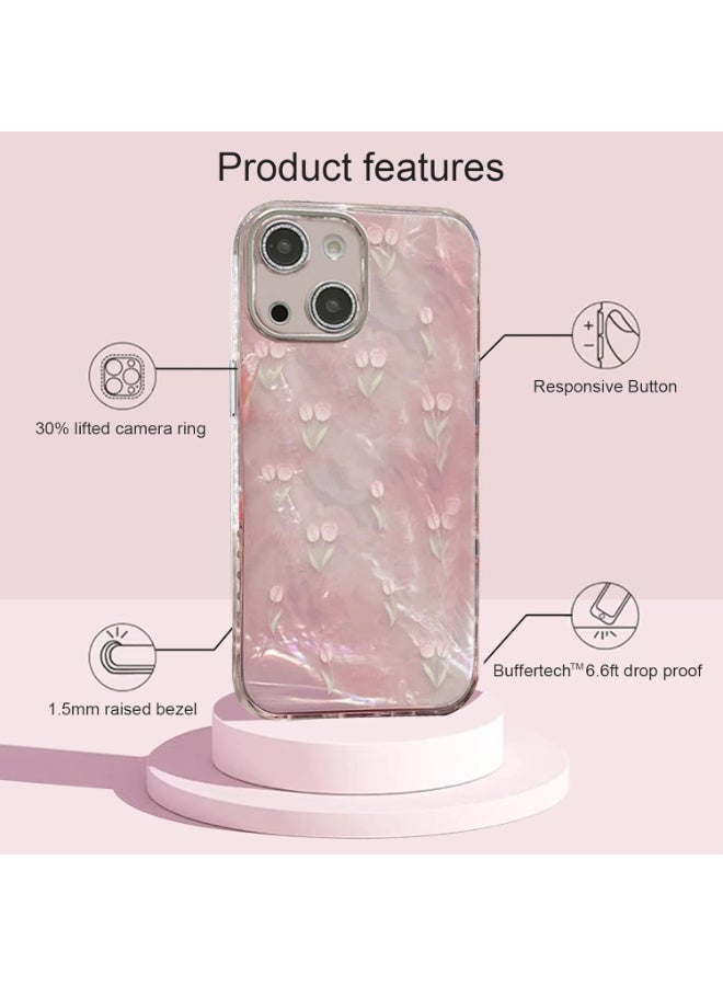 mobistyle Designed for iPhone 13 | Camera Lens Protection |Tulip Flower Pattern Print Design TPU+PC for Women Teen Girls Phone Back Cover Case (Tulip Pink) - Image 4
