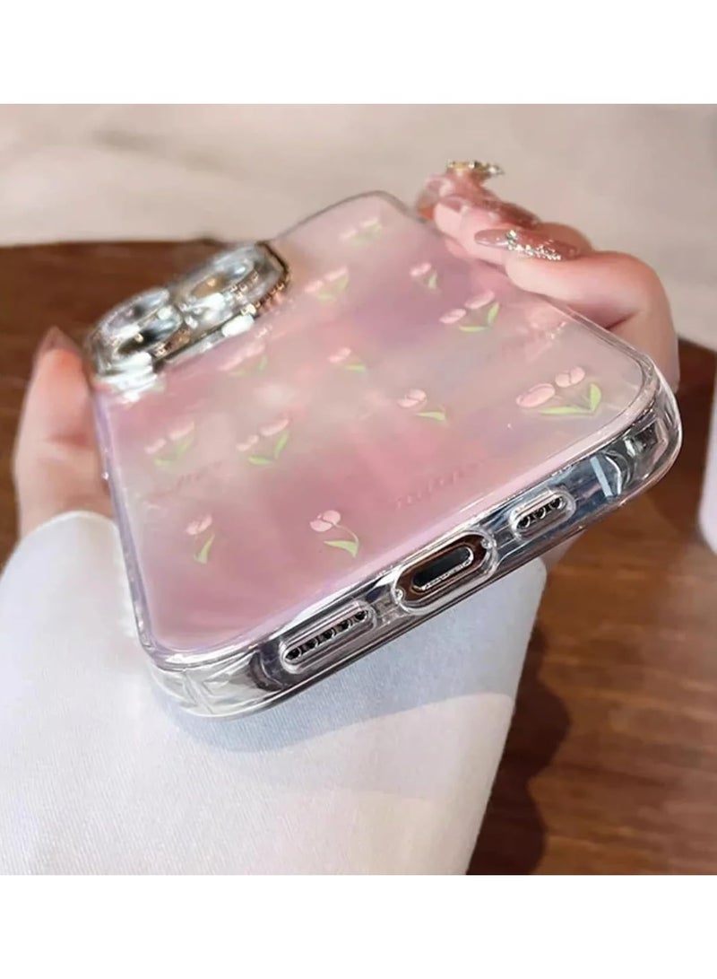 mobistyle Designed for iPhone 13 | Camera Lens Protection |Tulip Flower Pattern Print Design TPU+PC for Women Teen Girls Phone Back Cover Case (Tulip Pink) - Image 3