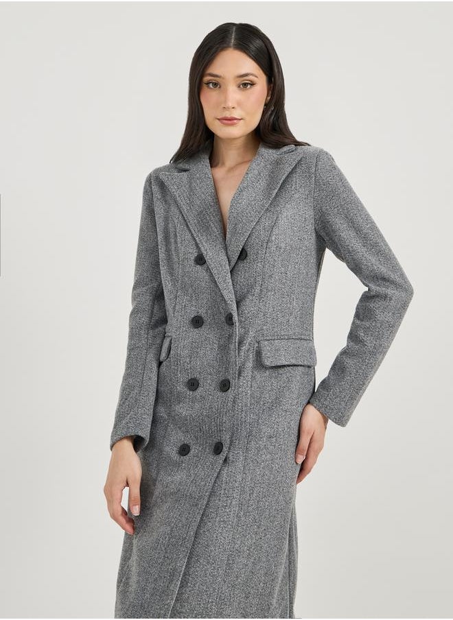 Notch Lapel Blazer Midi Dress with Flap Pocket
