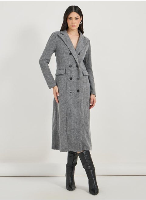 Notch Lapel Blazer Midi Dress with Flap Pocket