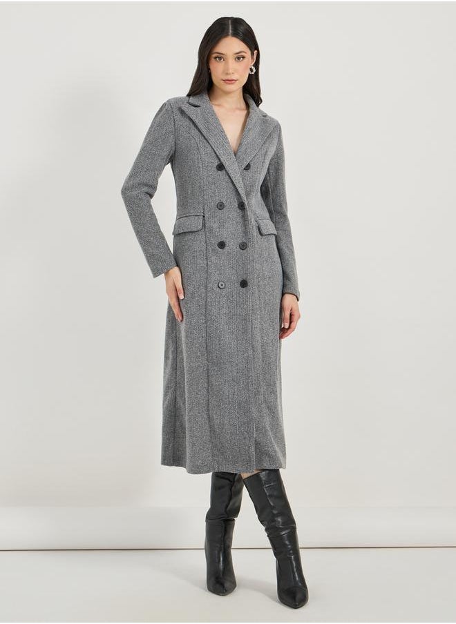Notch Lapel Blazer Midi Dress with Flap Pocket