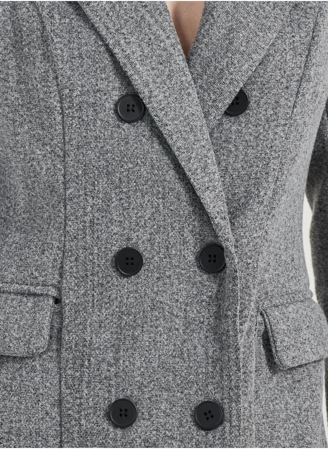 Notch Lapel Blazer Midi Dress with Flap Pocket