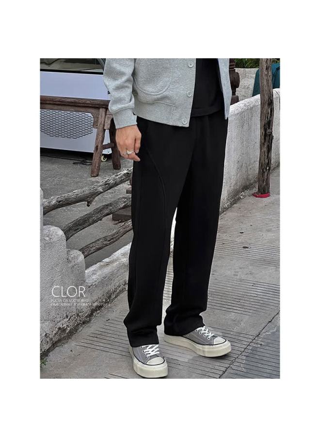 Clor American Style Trendy Slant Cut Knit Sweatpants Men Loose Fit Drawstring Sports Casual Pants Cl115 Black 3XL - Image 2