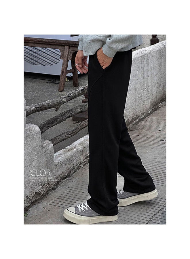 Clor American Style Trendy Slant Cut Knit Sweatpants Men Loose Fit Drawstring Sports Casual Pants Cl115 Black 3XL - Image 3