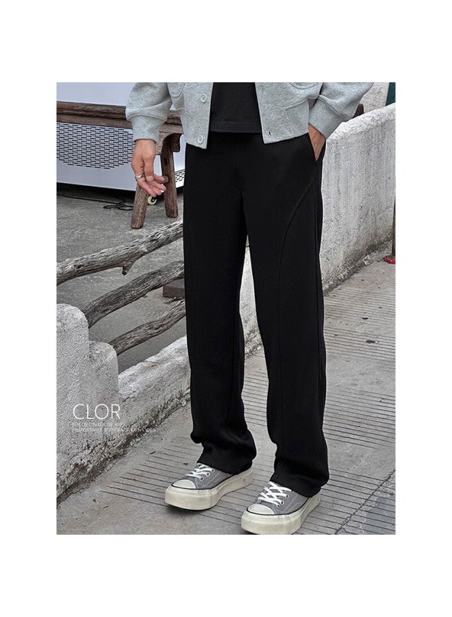 Clor American Style Trendy Slant Cut Knit Sweatpants Men Loose Fit Drawstring Sports Casual Pants Cl115 Black 3XL - Image 1