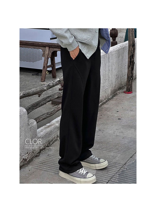 Clor American Style Trendy Slant Cut Knit Sweatpants Men Loose Fit Drawstring Sports Casual Pants Cl115 Black 3XL - Image 4