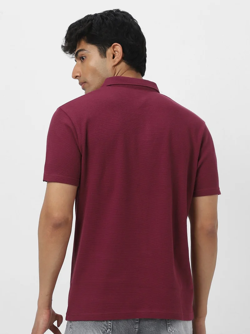 Urbano Fashion  Urbano Fashion Men's Maroon Textured Regular Fit Half Sleeve Cotton Polo T-Shirt  | Best Price UAE