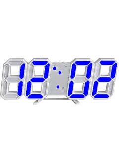 ساعة منبه رقمية LED ثلاثية الابعاد 24.6 سم من الميكاكوز، سطوع تلقائي قابل للتعديل، ساعة حائط لغرفة النوم وغرفة المعيشة، ضوء ليلي، شاشة عرض 12/24 ساعة، عرض التاريخ ودرجة الحرارة، عرض متكرر (ابيض-ازرق)