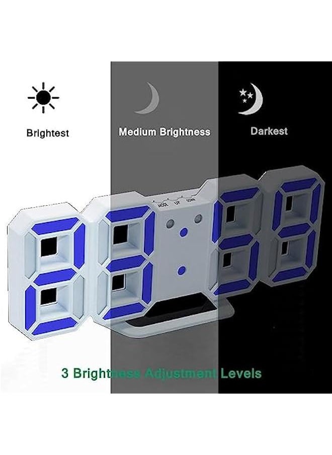 بيوينتي - ساعة منبه رقمية LED ثلاثية الابعاد 24.6 سم من الميكاكوز، سطوع تلقائي قابل للتعديل، ساعة حائط لغرفة النوم وغرفة المعيشة، ضوء ليلي، شاشة عرض 12/24 ساعة، عرض التاريخ ودرجة الحرارة، عرض متكرر (ابيض-ازرق) - Image 1