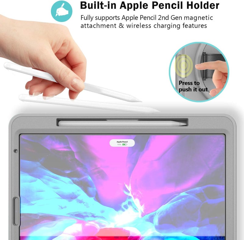 Procases Rugged Case For Ipad Pro 12.9 2020 2018 Support Apple Pencil 2 Charging , Heavy Duty Kickstand Protective Cover For Ipad Pro 12.9" 4Th Generation 2020 / 3Rd Gen 2019 -Grey - Image 4