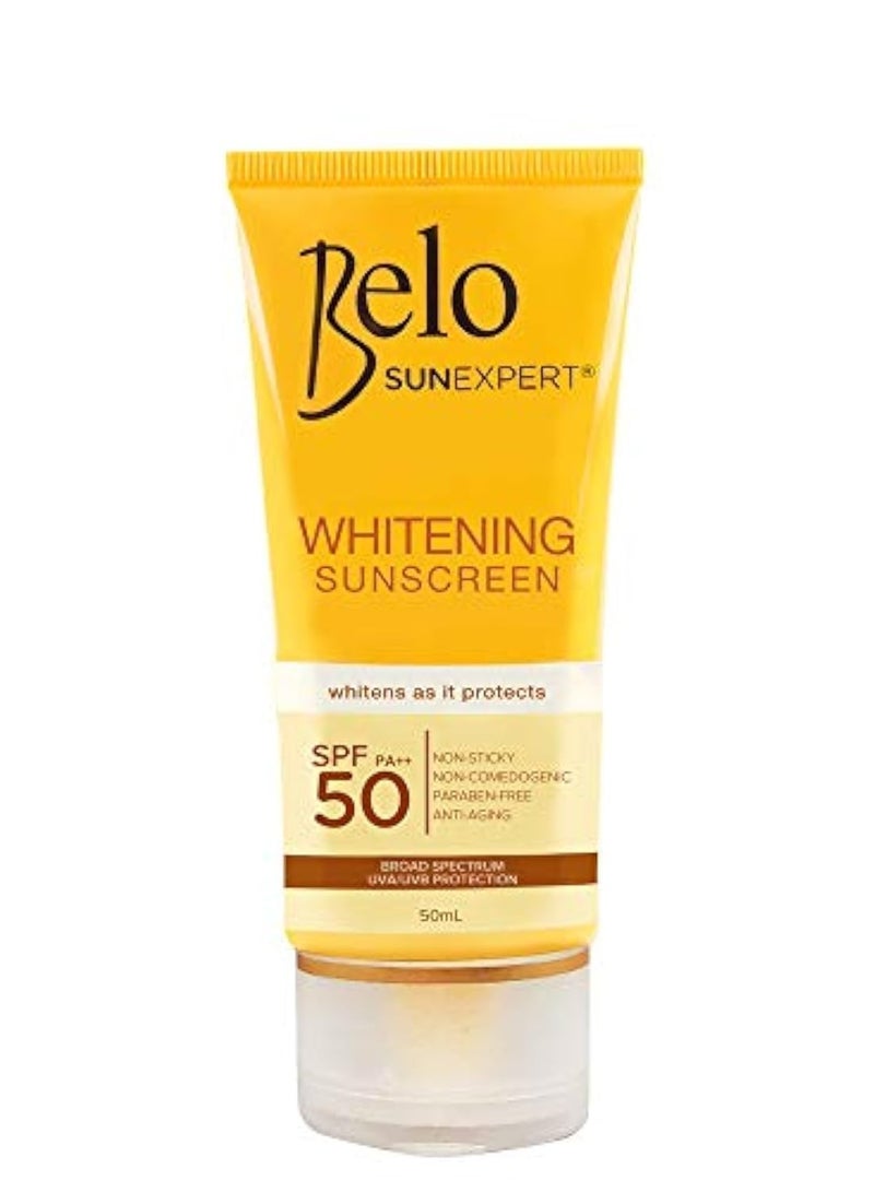 بيلو واقي الشمس المبيض SunExpert SPF50: غير لزج، غير كوميدوغينيك، خالٍ من البارابين، تركيبة مضادة للشيخوخة مع حماية واسعة النطاق من الأشعة فوق البنفسجية UVA/UVB لتبييض وتفتيح لون البشرة، 50 مل. - Image 1