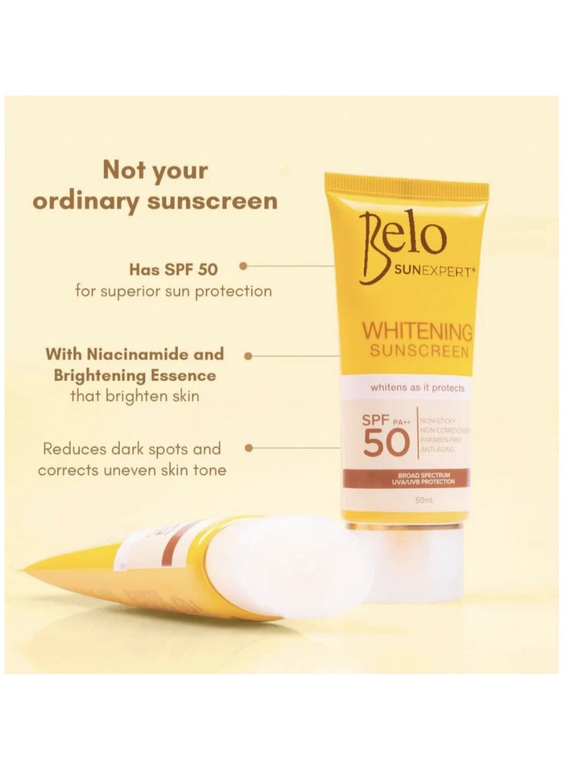 بيلو واقي الشمس المبيض SunExpert SPF50: غير لزج، غير كوميدوغينيك، خالٍ من البارابين، تركيبة مضادة للشيخوخة مع حماية واسعة النطاق من الأشعة فوق البنفسجية UVA/UVB لتبييض وتفتيح لون البشرة، 50 مل. - Image 2