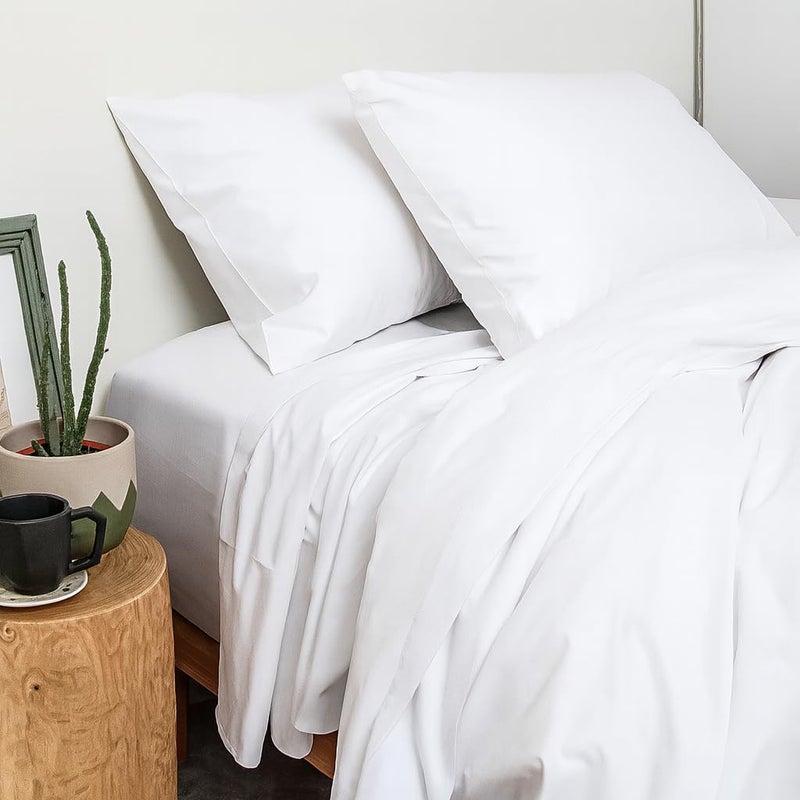 Peru Pima 415 Thread Count Percal Twin XL Sheet Set 100 Peruvian Pima Cotton 3 Piece Flat Fitted 1 Pillowcase Cooling Crisp Deep Pocket Hotel Quality Bedding White