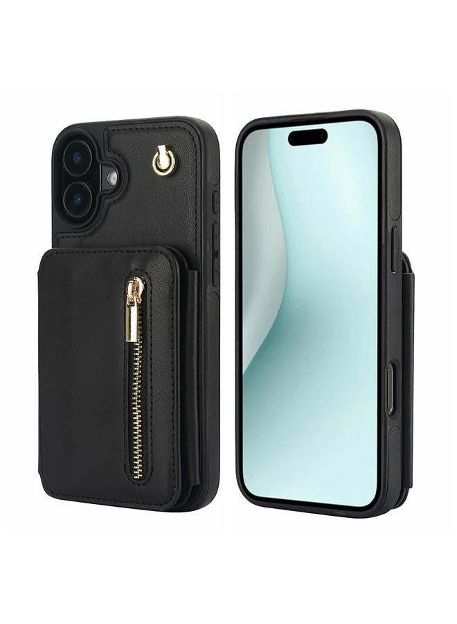 erorex Case For iPhone 16 Plus YM006 Skin Feel Zipper Card Bag Phone Case with Dual Lanyard - Image 1