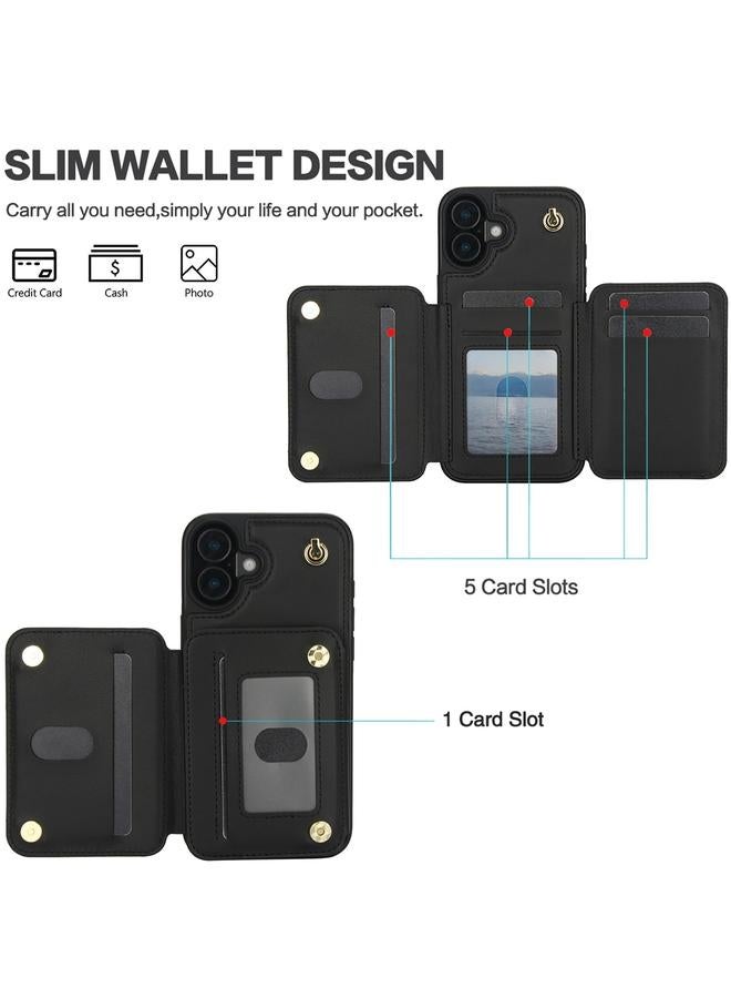 erorex Case For iPhone 16 Plus YM006 Skin Feel Zipper Card Bag Phone Case with Dual Lanyard - Image 2