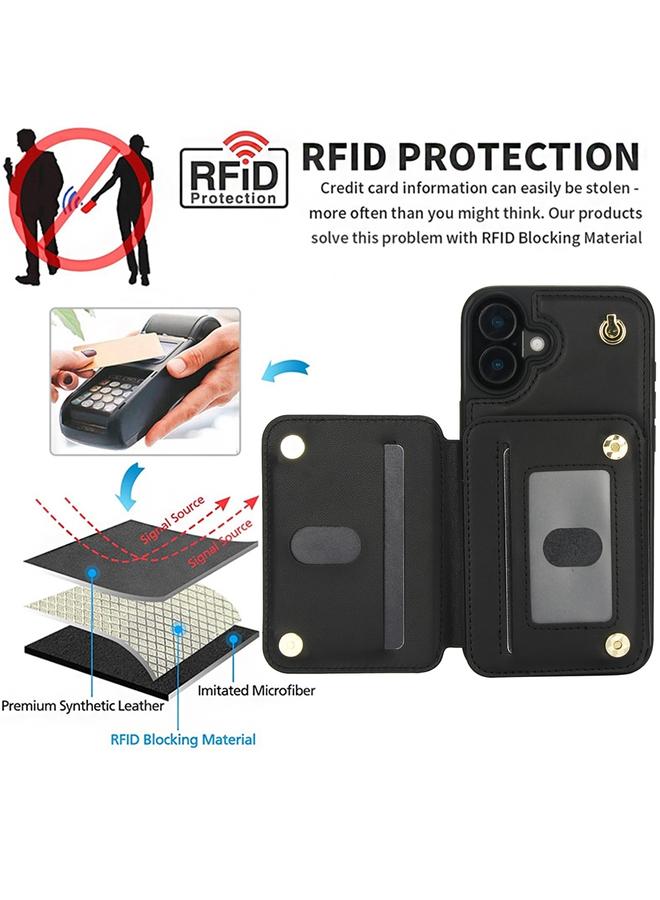 erorex Case For iPhone 16 Plus YM006 Skin Feel Zipper Card Bag Phone Case with Dual Lanyard - Image 3