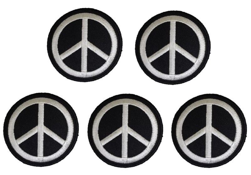 Homry XOmise Set of 5 Peace Sign Symbol Black  White Embroidered Patches Sew On Iron On Biker Jackets Shirts Jeans Hats Backpacks