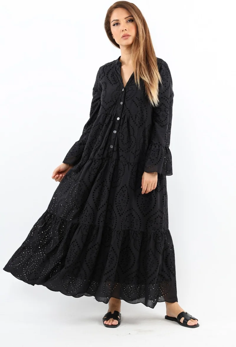 ريتنيس Prive Women's Scallop Fully Lined Black Long Dress