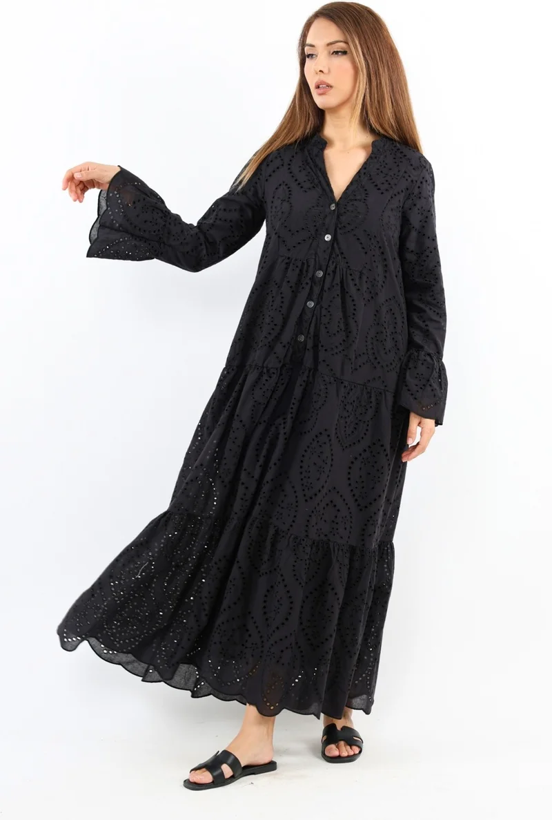 ريتنيس Prive Women's Scallop Fully Lined Black Long Dress
