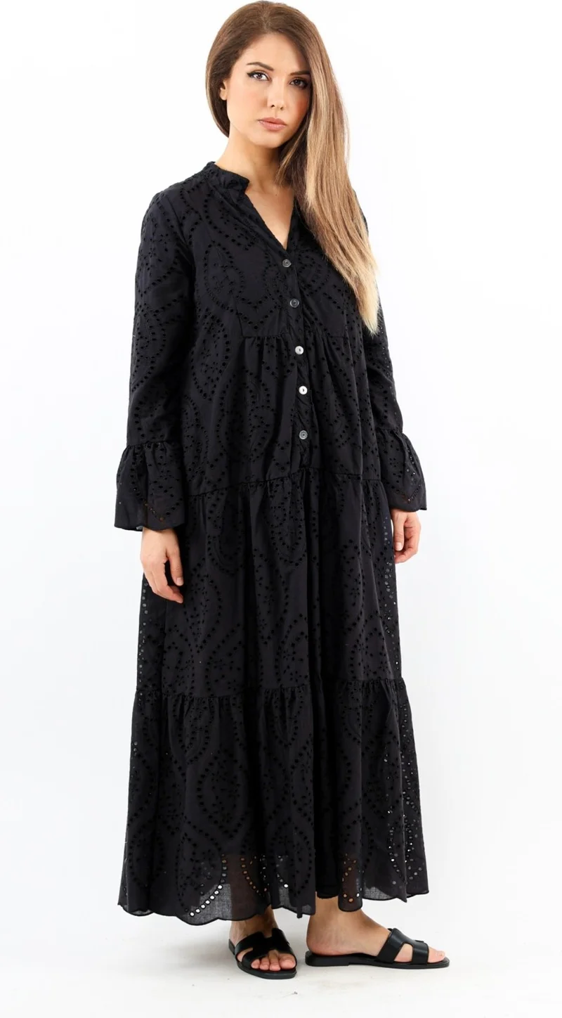 ريتنيس Prive Women's Scallop Fully Lined Black Long Dress