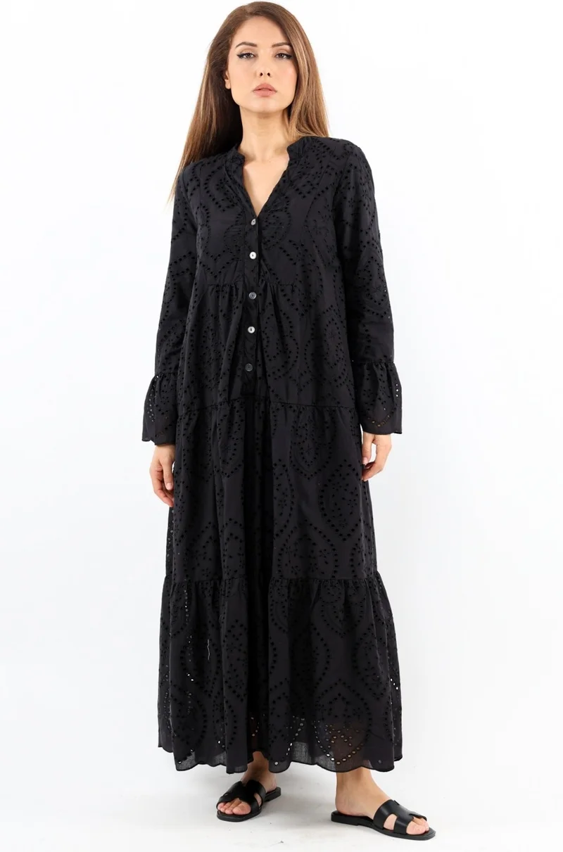 ريتنيس Prive Women's Scallop Fully Lined Black Long Dress