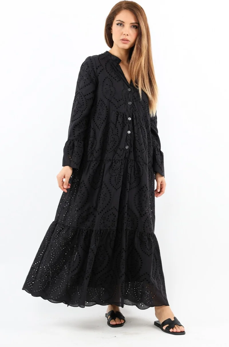 ريتنيس Prive Women's Scallop Fully Lined Black Long Dress