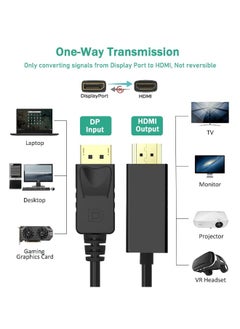 دوسالا كابل DisplayPort إلى HDMI بطول 6 أقدام (1.8 متر)، محول كابل 4K DP إلى HDMI، كابل DP 1.2 إلى HDMI 1.4 باتجاه واحد، متوافق مع الكمبيوتر، التلفزيون، الشاشة، المشروع، اللابتوب، Dell، HP وغيرها.  - Image 2