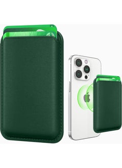 Leather iPhone Wallet Compatible with MagSafe Wallet For iPhone 13 To Iphone 16 pro Max, Compatible with MagSafe Case, Max 2 Cards (Green)