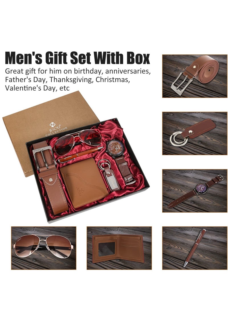 JESOU 6-in-1 Deluxe Gift Set: Sunglasses, Belt, Wallet, Keychain, Signature Pen, and Large Dial Quartz Watch. - Image 3