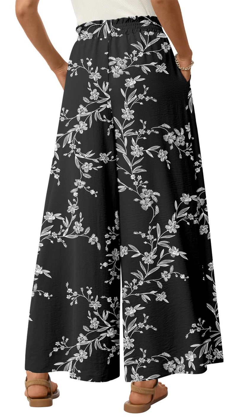Anyhold Womens Wide Leg Palazzo Pants Dressy Casual Loose High Waist Trousers Flowy Work Adjustable Pants with Pockets X-Large, White Carvings - Image 4