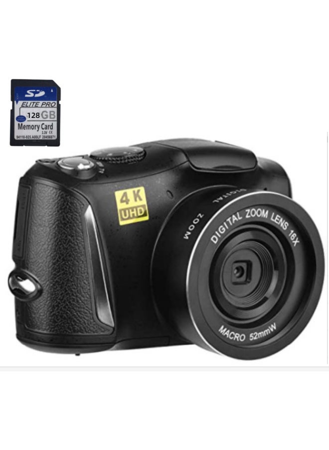 Generic English Product Digital Camera, 4K 48MP Full HD Point And Shooting Camera With 3-inch R6S-Body Color:Black +128G Card +2 Batteries  - Image 1