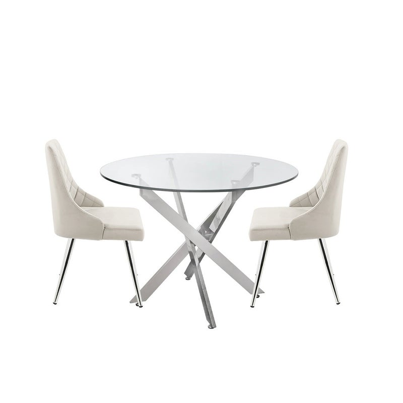 VANITY LIVING Dining Table Set 2 Seater - Davos Chrome Round With Milan Cream Chairs - Image 4