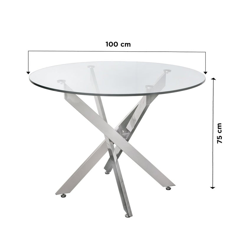 VANITY LIVING Dining Table Set 2 Seater - Davos Chrome Round With Milan Cream Chairs - Image 5