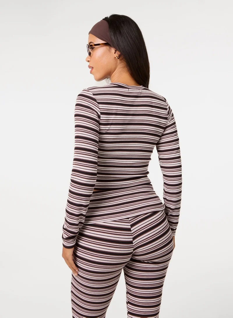 بينك فانيلا Stripe Crew Neck Top