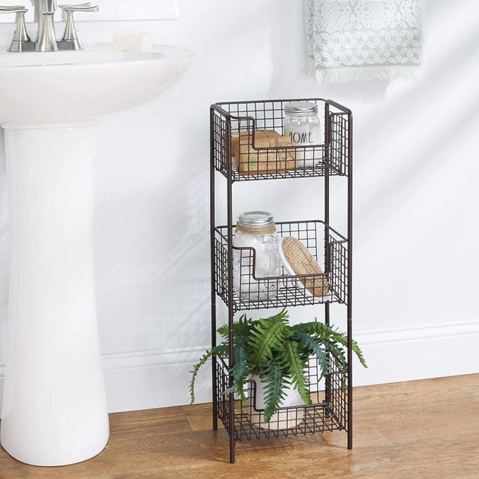 45393 METAL MATTE THREE TIER VERTICAL STANDING BATHROOM SHELVING DECORATIVE STORAGE ORGANIZER TOWER RACK 105 X 75 X 2875 BLACK