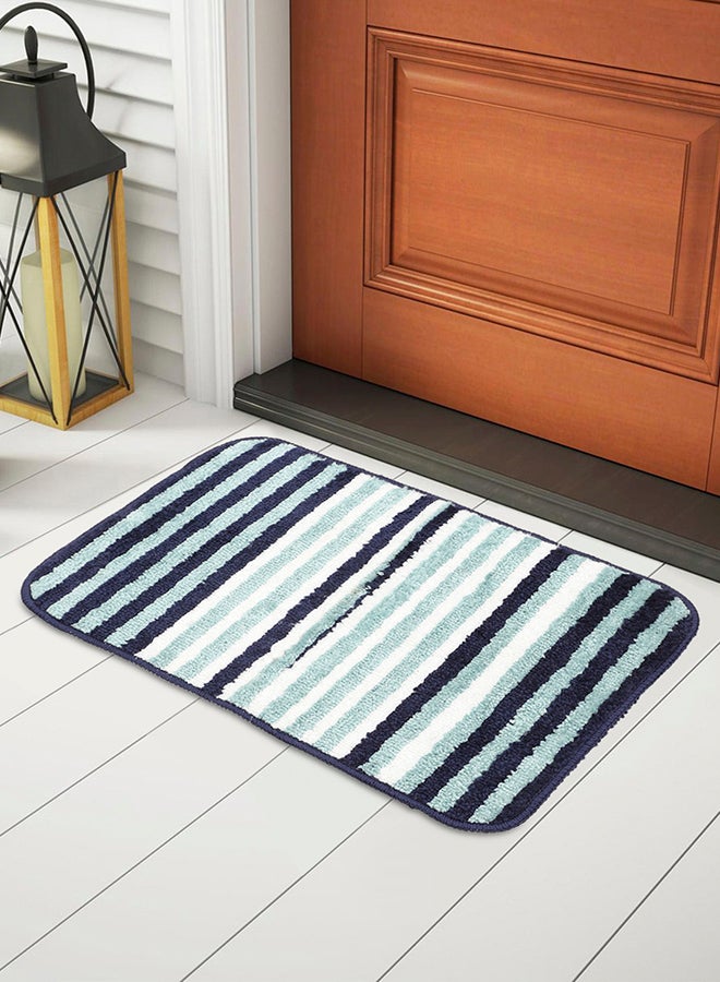Status Contract Micro Melange Super Water Absorbent Bath Mat | Striped Design | Blue, White & Mint Multicolor | 38 x 58 cm - Image 1