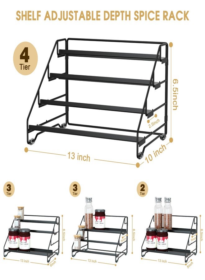 Jolitac 4-Tier Spice Rack Organizer, Depth Adjustable Step Shelf, Metal Spice Rack Perfect for Cabinet, Countertop & Pantry Storage | Enhances Kitchen Visibility and Organization | 1 Pack - Image 3