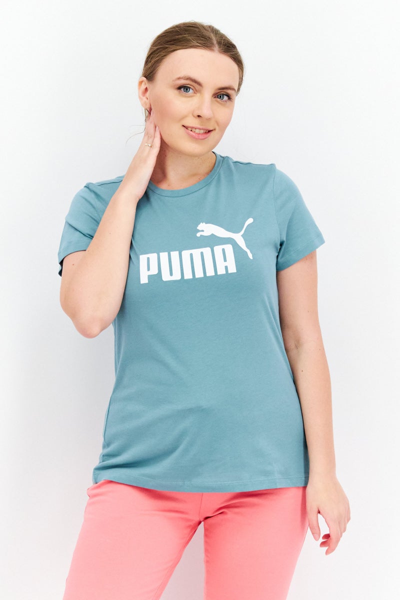 PUMA تي شيرت رياضي نسائي مناسب للتدريب بشعار العلامة التجارية، أخضر - Image 1