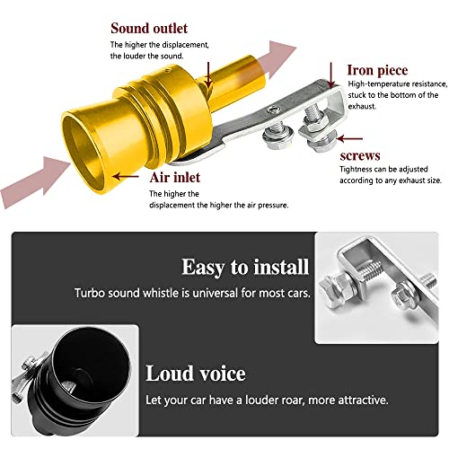 Middrivr 2PCS Car Turbo Whistle, Aluminum Alloy Universal Turbo Whistle, XL Size Aluminum Alloy Universal Turbo Sound Exhaust Muffler Pipe Whistle Car Roar Make (Gold) - Image 3
