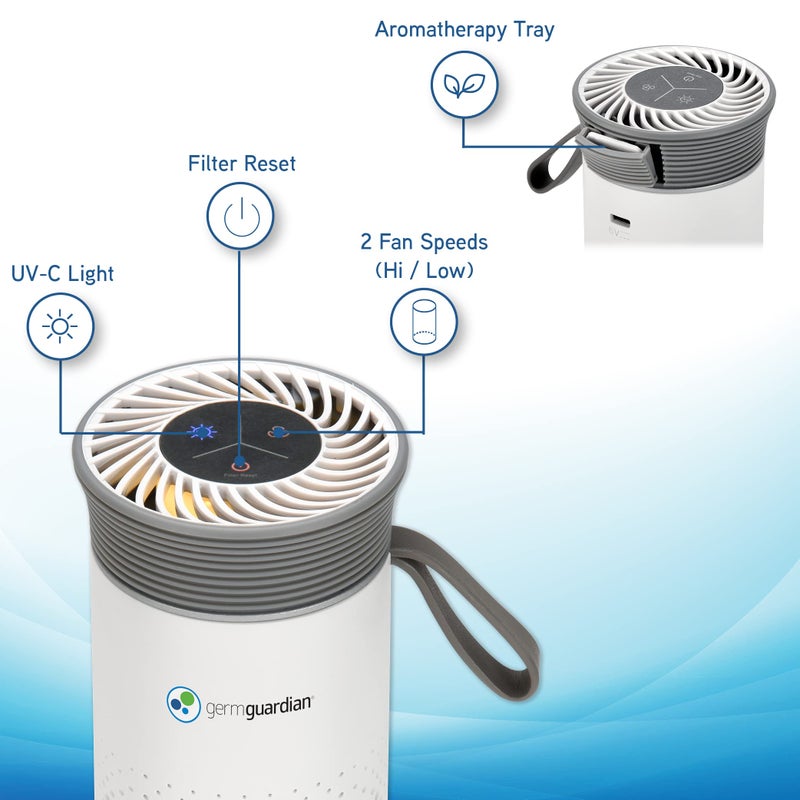 GermGuardian Portable Allergen Air Purifier for Small Spaces with USB Cable, Captures Dust, Pollens, Mold Spores, UV-C Light Helps Reduce Germs, 7” White, AC085 - Image 5